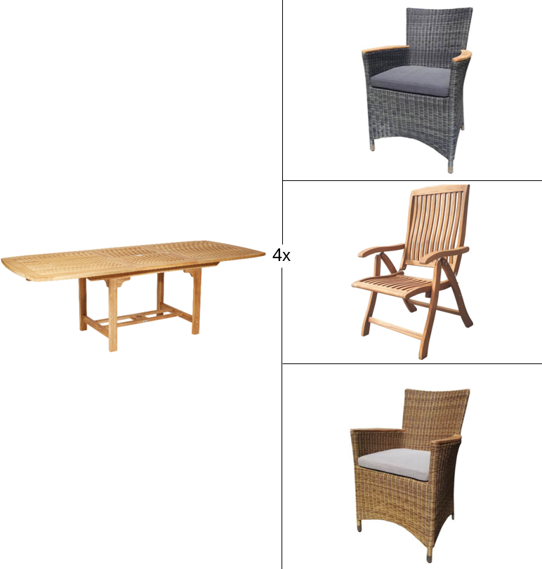 Boston luksus kerneteak havesæt - bord & 4 stole